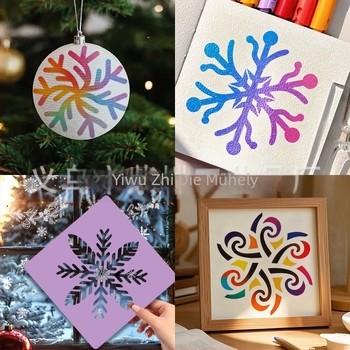 Hópehely sablon spray-festéshez gyerekeknek, PET anyag, kézzel készített DIY rajztábla