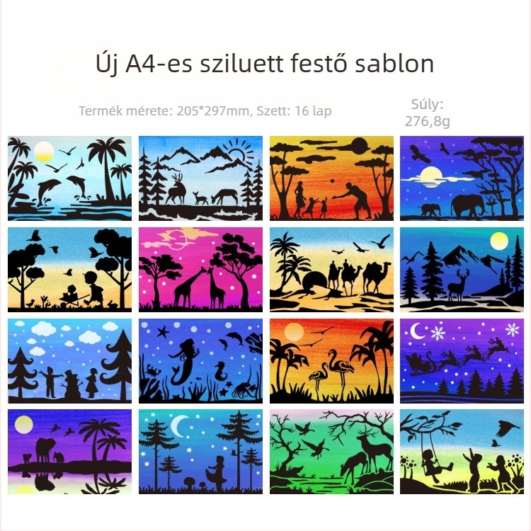 Yuezhen PET anyagú A4-es festő sablon sziluett táj figurához • spray graffiti festésre szolgáló eszköz • Nem importált • IP-engedély: Nincs