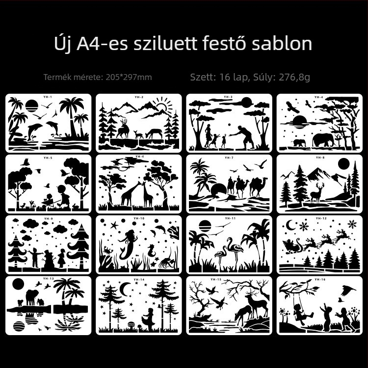 Yuezhen PET anyagú A4-es festő sablon sziluett táj figurához • spray graffiti festésre szolgáló eszköz • Nem importált • IP-engedély: Nincs