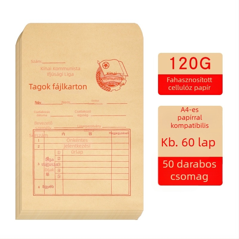 Csapattag archív fájl tasak, zárási típus, 120 g/m² faipapír, testreszabható, jellegzetes forma
