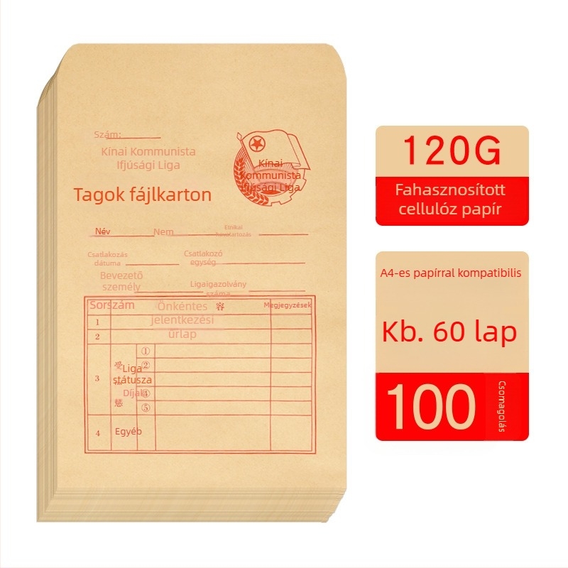 Csapattag archív fájl tasak, zárási típus, 120 g/m² faipapír, testreszabható, jellegzetes forma