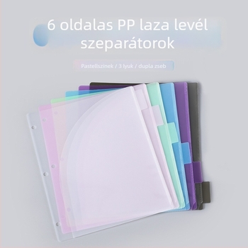 Többoldalas mappa 3 lyukkal, 6 oldalakkal, vízálló PP-anyag, dupla zseb.
