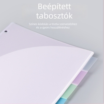 Többoldalas mappa 3 lyukkal, 6 oldalakkal, vízálló PP-anyag, dupla zseb.