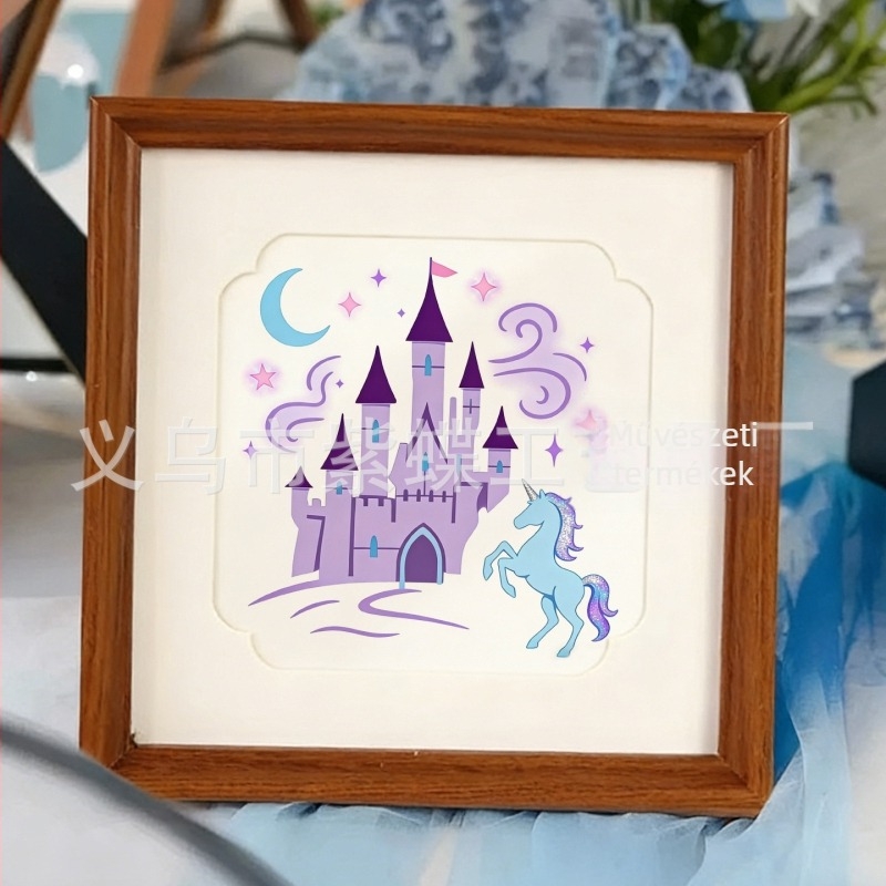 Egyszarvú sprayfesték sablonkészlet – DIY üres rajztábla; Termékkód SJX-58; Anyag PET; Márka Yiwu City Purple Butterfly Crafts Factory; Külföldi export exkluzív