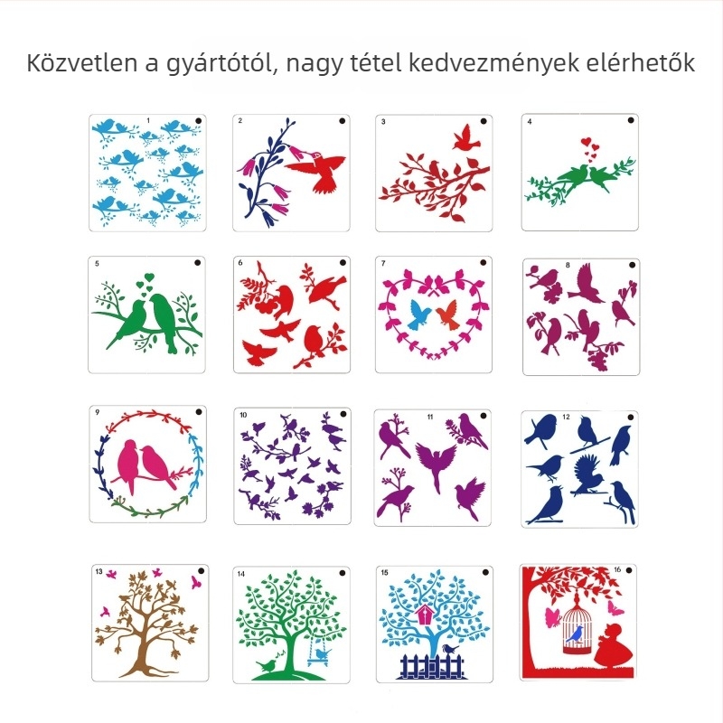 PET festő sablonkészlet madár témával – DIY fotóalbum kivágott sablonokkal | Márka Goshen Painted; Anyag: PET; Import: Nem; Licencelt magáncímke: Igen; IP engedély: Nem