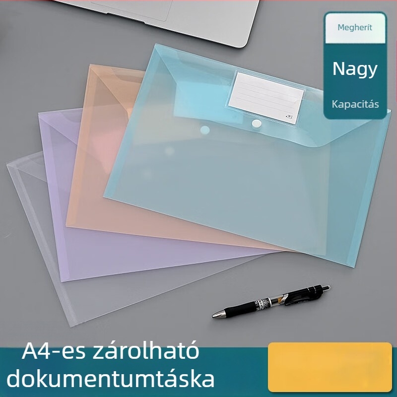 Dokumentumtartó mappa kapcsos záródással, átlátszó PP anyagból, nagy kapacitású