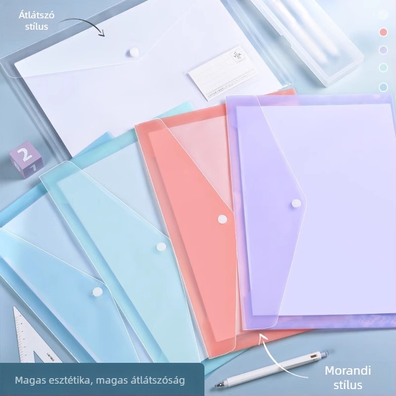 Dokumentumtartó mappa kapcsos záródással, átlátszó PP anyagból, nagy kapacitású