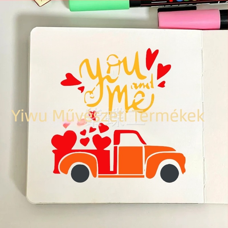 Szív alakú DIY festő sablon – PET anyag, Yiwu Purple Butterfly Arts & Crafts márka, Nem importált, Nincs IP licenc