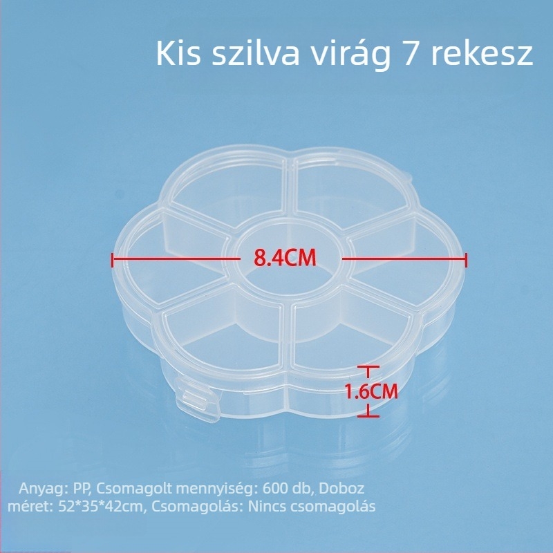 Kerek PP műanyag asztali tároló doboz osztókkal, átlátszó, 1 L kapacitás, 6-8 rekesz