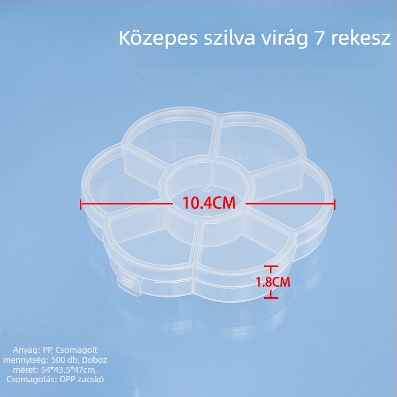 Kerek PP műanyag asztali tároló doboz osztókkal, átlátszó, 1 L kapacitás, 6-8 rekesz