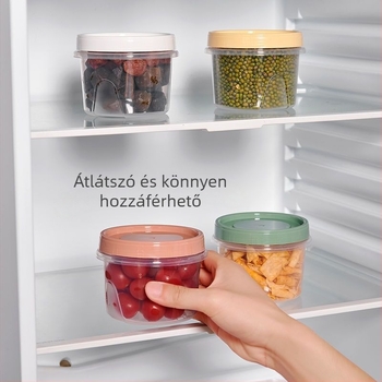 Kerek, légmentesen záró ételtároló fedéllel, hűtőbe, 501–800 ml kapacitással