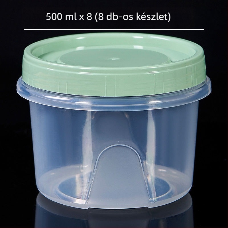 Kerek, légmentesen záró ételtároló fedéllel, hűtőbe, 501–800 ml kapacitással