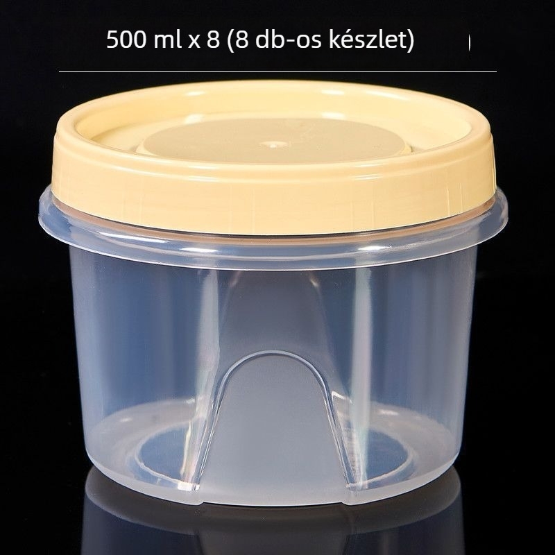 Kerek, légmentesen záró ételtároló fedéllel, hűtőbe, 501–800 ml kapacitással