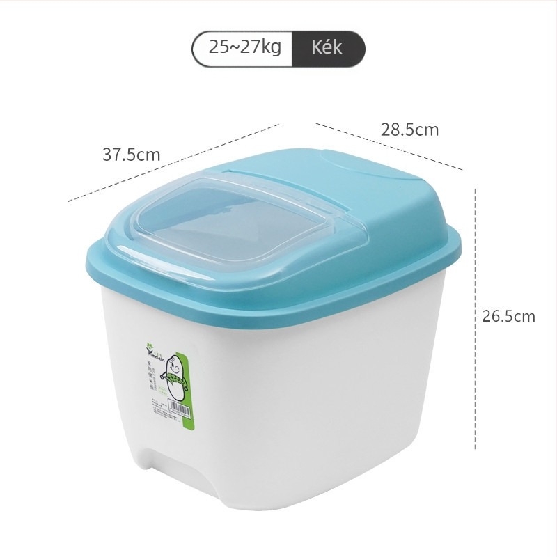 Rizstároló doboz zárható fedéllel, nedvességálló és kártevő-mentes, PP műanyagból, kapacitás több mint 10 L