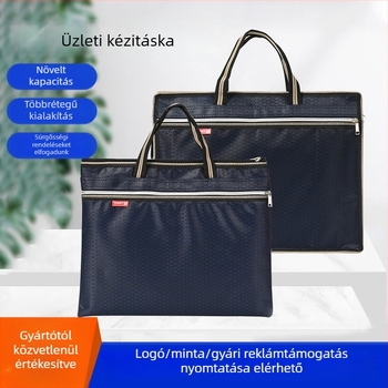 Oxford anyagból készült kézben hordható laptop-dokumentum táska, cipzáras, háromdimenziós kialakítás