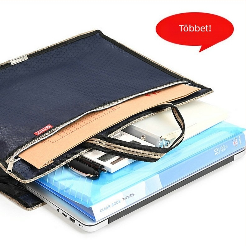 Oxford anyagból készült kézben hordható laptop-dokumentum táska, cipzáras, háromdimenziós kialakítás