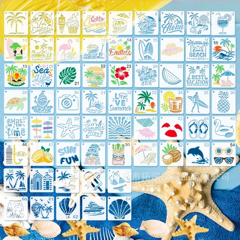 Deepen PET festő sablon – tengerparti téma, tengeri csillag és szörf motívummal; IP licenc nélküli; nem importált