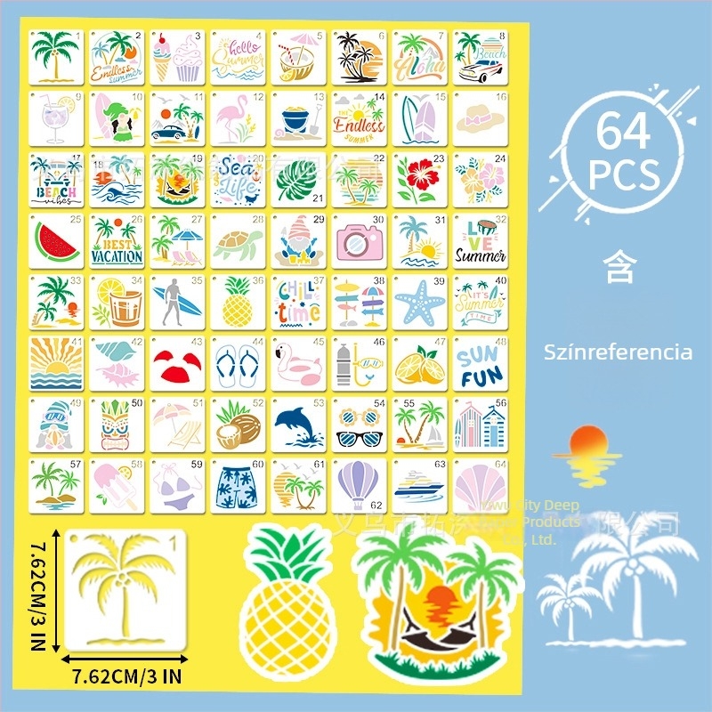 Deepen PET festő sablon – tengerparti téma, tengeri csillag és szörf motívummal; IP licenc nélküli; nem importált