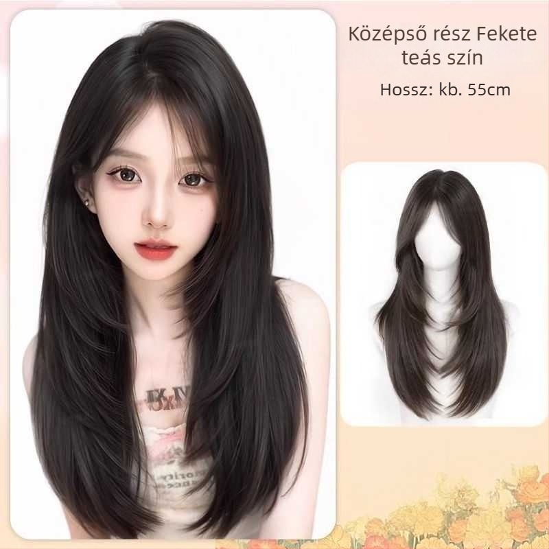 Női paruka, természetes volumen, szabad part, frufru: egyenes vagy ferde, modell M633, hőálló szálakból