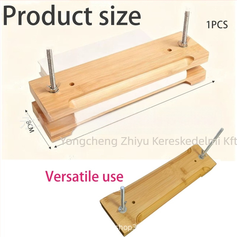 Fából készült hornyolt könyvmappa, téglalap alakú kötőlemez két csavarral