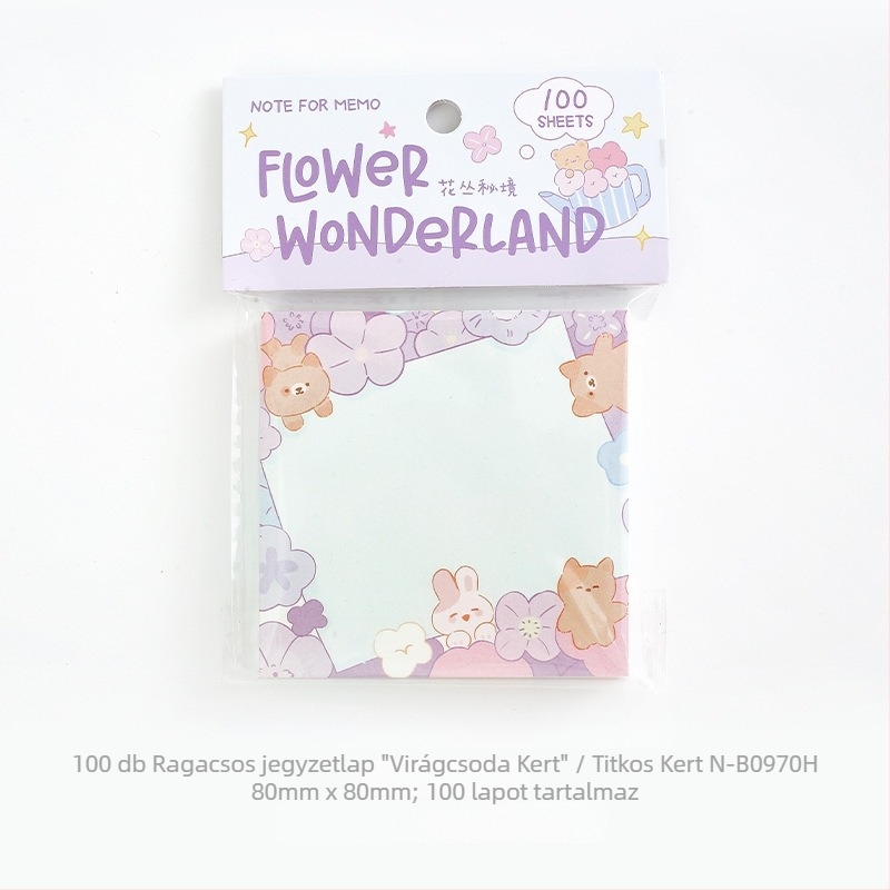 Ragasztós jegyzetek 100 lap, írópapír, egyszerű stílus, nyomtatott dizájn aranyos állatokkal és virágokkal