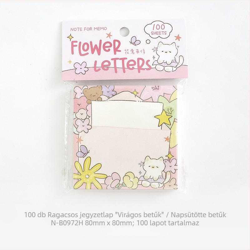 Ragasztós jegyzetek 100 lap, írópapír, egyszerű stílus, nyomtatott dizájn aranyos állatokkal és virágokkal