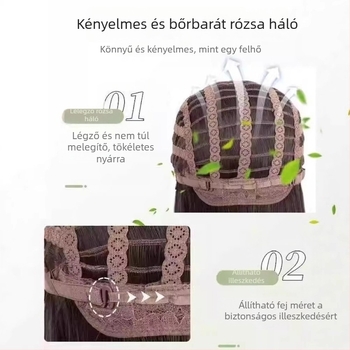 Hosszú göndör paróka középső parttal és frufruval — természetes stílus, fehérje selyem / flange selyem haj, mechanikus feldolgozás
