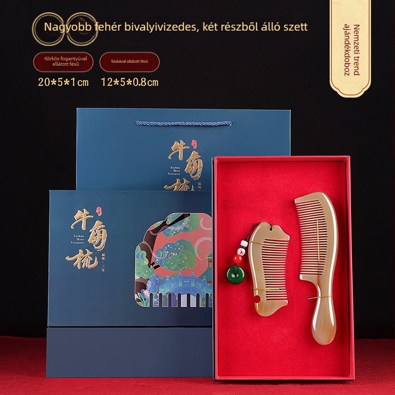 Szarv fésű ajándékdobozzal – esküvői pár, praktikus ajándék hölgyeknek; Márka: Mingchen craftsmanship; Forma: Egyéb; Anyag: Egyéb; Stílus: Egyszerű