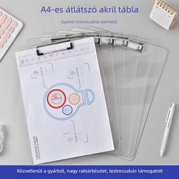 A4 akril klipboard átlátszó PP panellel és metrikus skálával, irodai irattartó mappa, műanyag menüklipsz