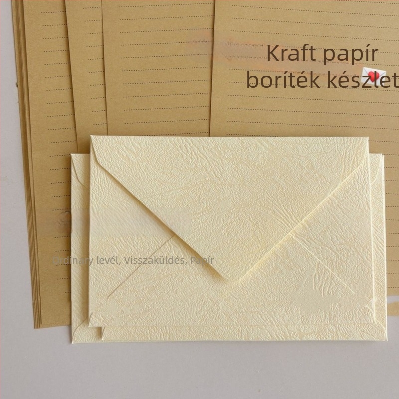 Kraft papír levélpapír és borítékkészlet – vastagított, Ins stílus, minimalist, ókori stílusú meghívókhoz (Anyag: kraft papír; Stílus: Ins; Téma: ókori; Használat: meghívók)