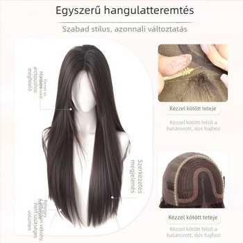 Hosszú egyenes paróka koreai stílussal, hőálló rostból, teljes fejfedés, hosszú haj, frufru lehet egyenes vagy ferde.