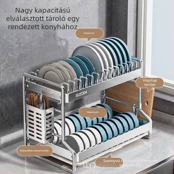 Többszintes mosogatóállvány, 304 rozsdamentes acélból, modern stílusú konyhai tároló