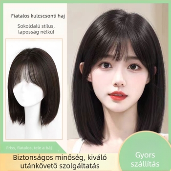 Rövid, egyenes hajú paróka frufruval | Modell: Age-reducing clavicle hair | Anyag: protein selyem / flánse selyem | Feldolgozási technika: mechanizmus