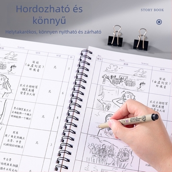 Berleness animációs storyboard jegyzetfüzet négy keretes rácsos elrendezéssel, leválasztható lapok, 95 g/m² nyersfa cellulóz papír, 50–100 oldal