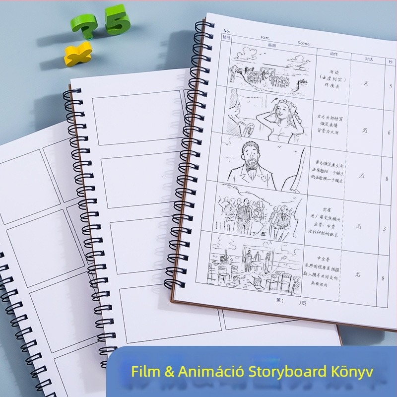 Berleness animációs storyboard jegyzetfüzet négy keretes rácsos elrendezéssel, leválasztható lapok, 95 g/m² nyersfa cellulóz papír, 50–100 oldal
