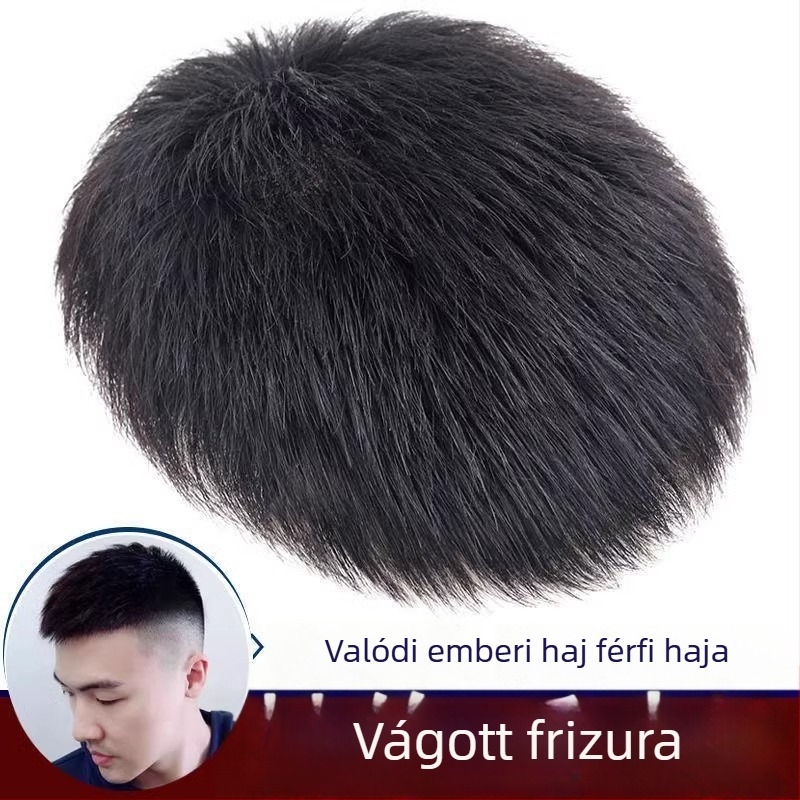Férfi paróka, valódi emberi haj, varrat nélküli felső rész, teljes fejfedés, egyenes haj