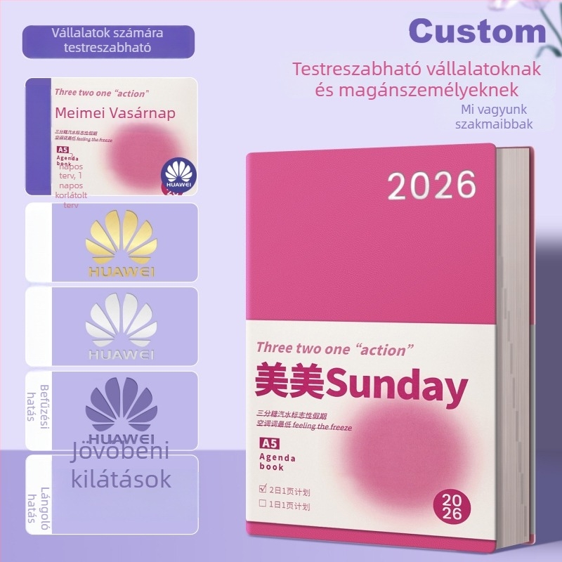 2026-os teljes éves ütemtervű jegyzetfüzet: éves naptár, munkanapló, varrott kötés, PU fedő, Dowling papír, 80 g/m², 50–100 oldal, japán és koreai stílus