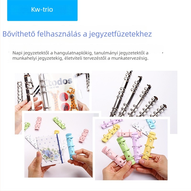 Mini B5-ös, 3 lyukas gyűrűs jegyzetfüzet, színes fém felülettel