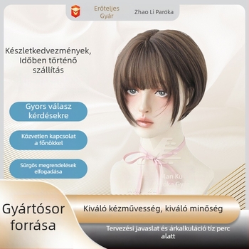 Paróka – rövid egyenes haj, hőálló huzal, mechanikus kivitelezés, egyenes frufru