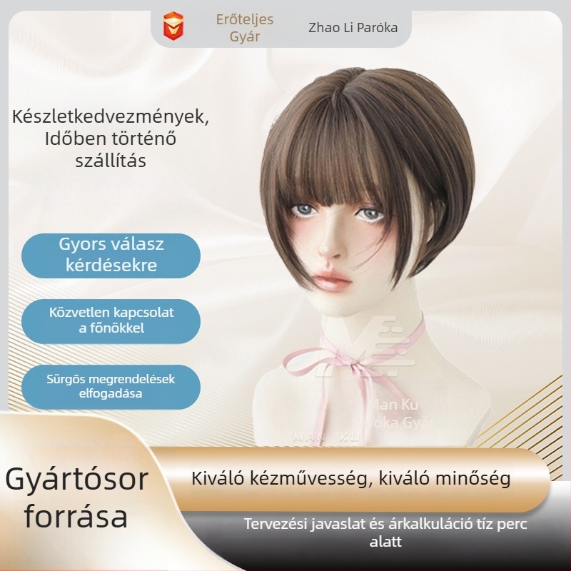 Paróka – rövid egyenes haj, hőálló huzal, mechanikus kivitelezés, egyenes frufru