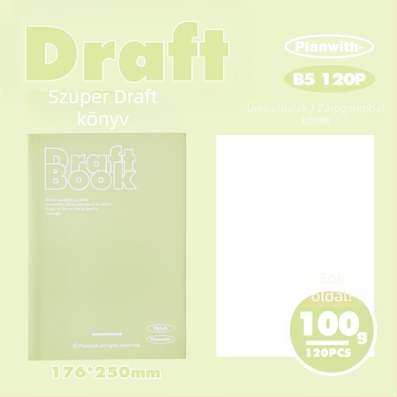 Planwith Thick Series Tervezőfüzet üres belső oldalakkal, 120 oldal, offset papír, papírtömeg 100 g, kötés típusa: más