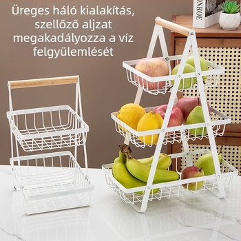 Háromszintes vízleeresztő kosár konyhához hálós szerkezettel — szénacél, többfunkciós, mozgatható, szerelés nélküli