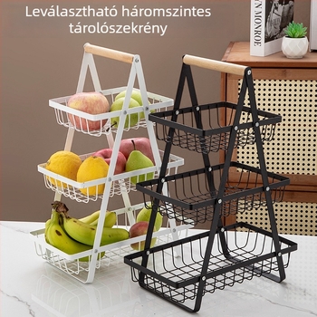 Háromszintes vízleeresztő kosár konyhához hálós szerkezettel — szénacél, többfunkciós, mozgatható, szerelés nélküli
