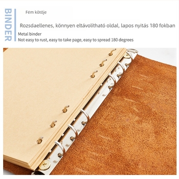 Tehénbőr üzleti notesz szabadon levehető lapokkal, Kraft papírral, 100 g papír súly, rozsdamentes acél tartozékok