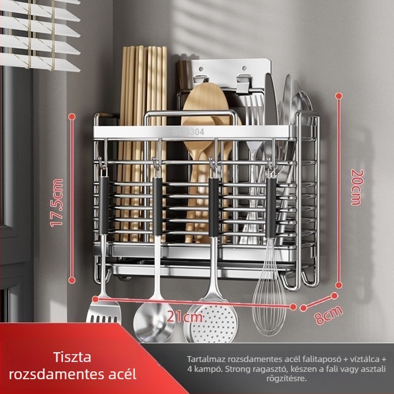 304 rozsdamentes acélból készült falra szerelhető pálcika tartó, ventilált leeresztő rack, telepítés nélkül