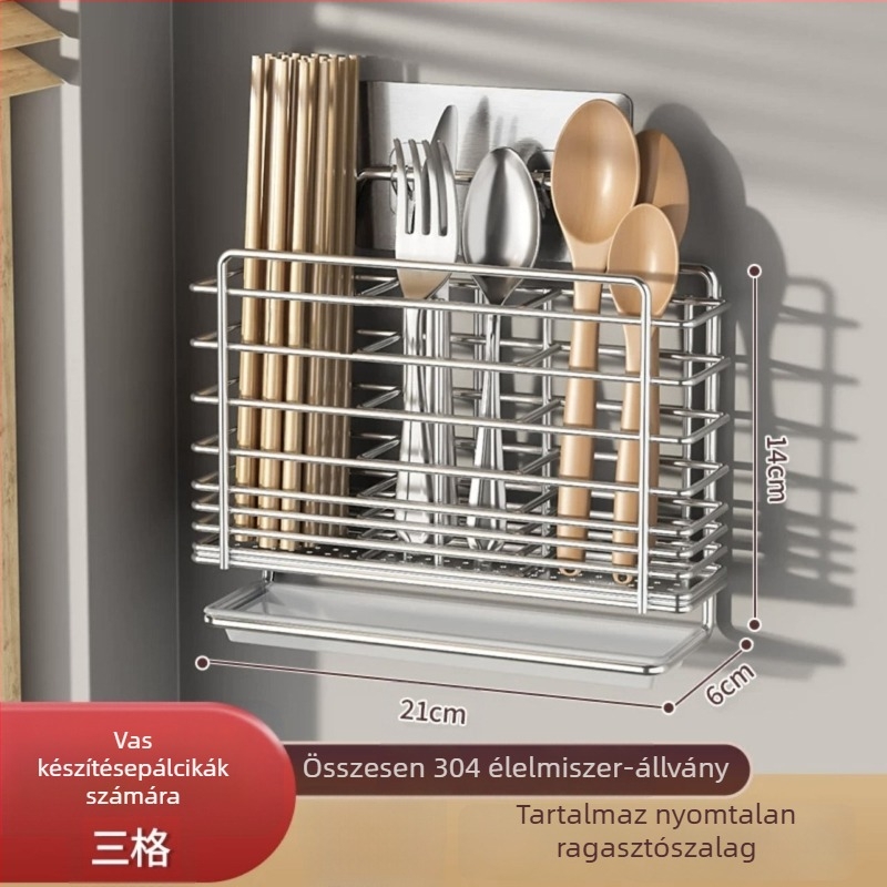 304 rozsdamentes acélból készült falra szerelhető pálcika tartó, ventilált leeresztő rack, telepítés nélkül