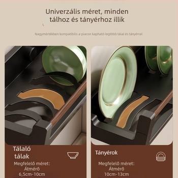 Diószínű falra szerelhető edény- és tálállvány szívókorongos rögzítéssel, leeresztő polccal