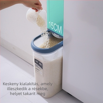 Zárható műanyag rizstároló tartály nedvesség- és kártevő elleni védelemmel | Kapacitás 9-10 L, márka Qunrong, testre szabható logó