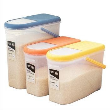 Zárható műanyag rizstároló tartály nedvesség- és kártevő elleni védelemmel | Kapacitás 9-10 L, márka Qunrong, testre szabható logó