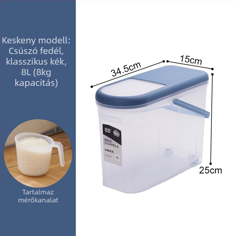 Zárható műanyag rizstároló tartály nedvesség- és kártevő elleni védelemmel | Kapacitás 9-10 L, márka Qunrong, testre szabható logó
